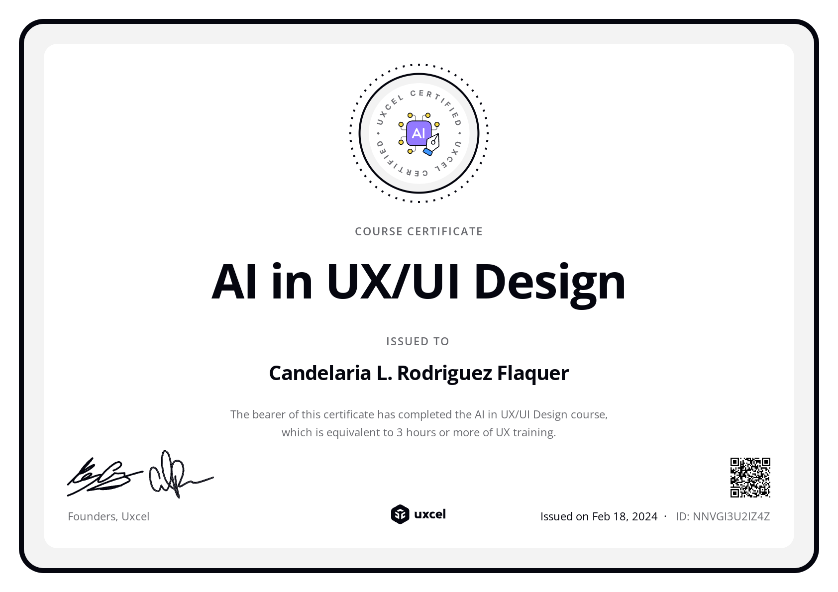 Candelaria L. Rodriguez Flaquer's certificate